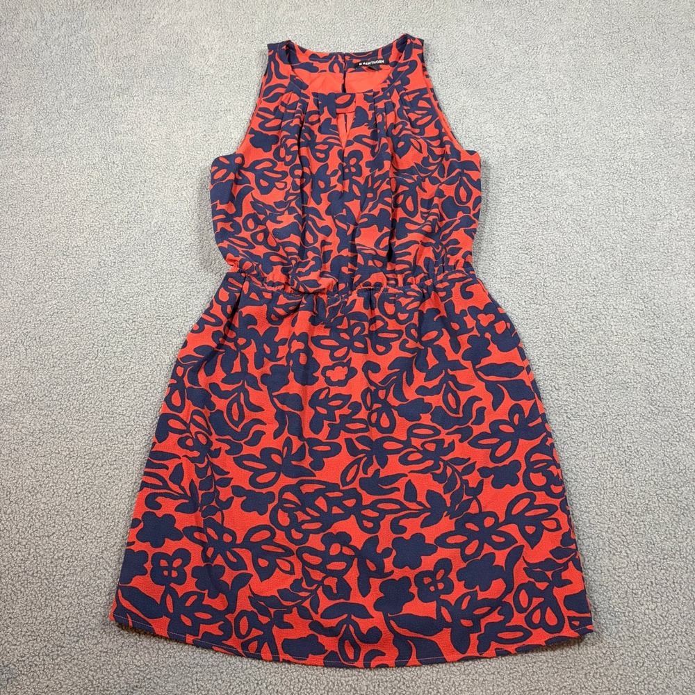 41 Hawthorn Dress Womens Medium Red Navy Floral D61794 Sleeveless Fit Flare Mod